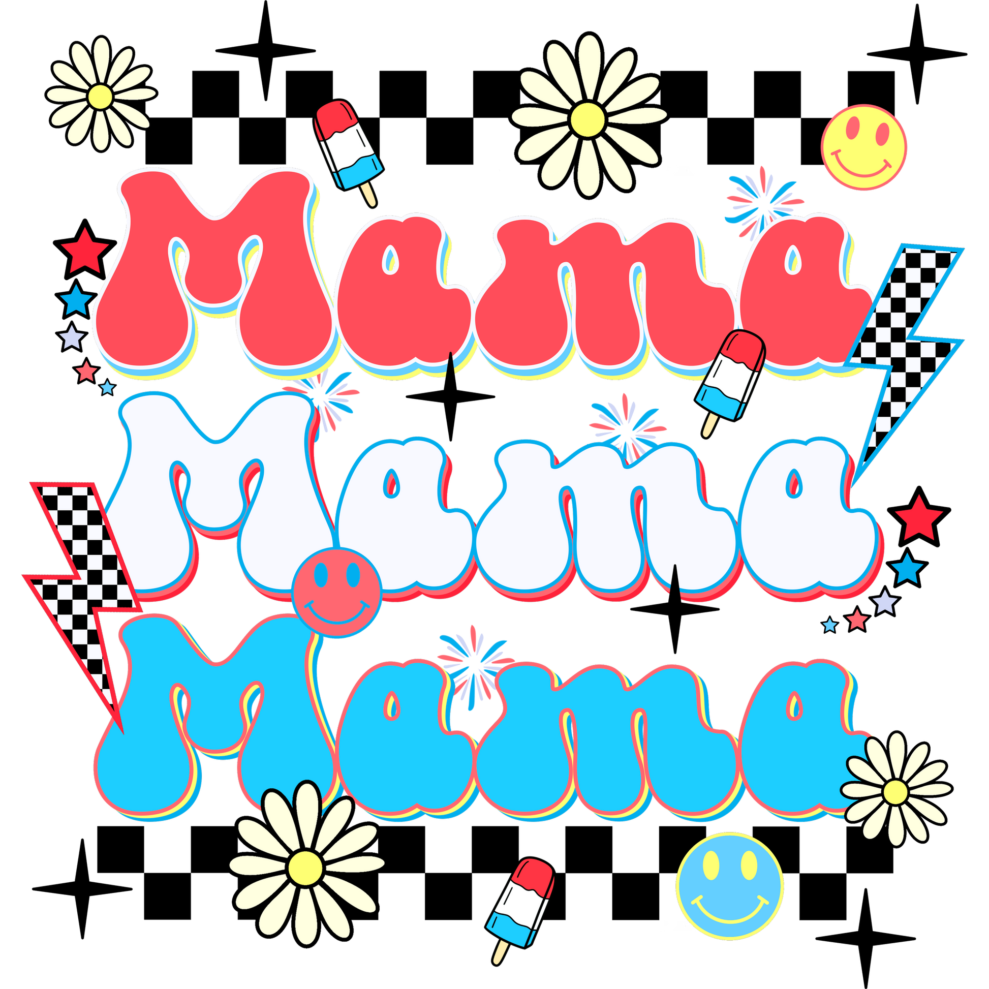 Bright and Fun Retro Mama Graphic Design Shirt