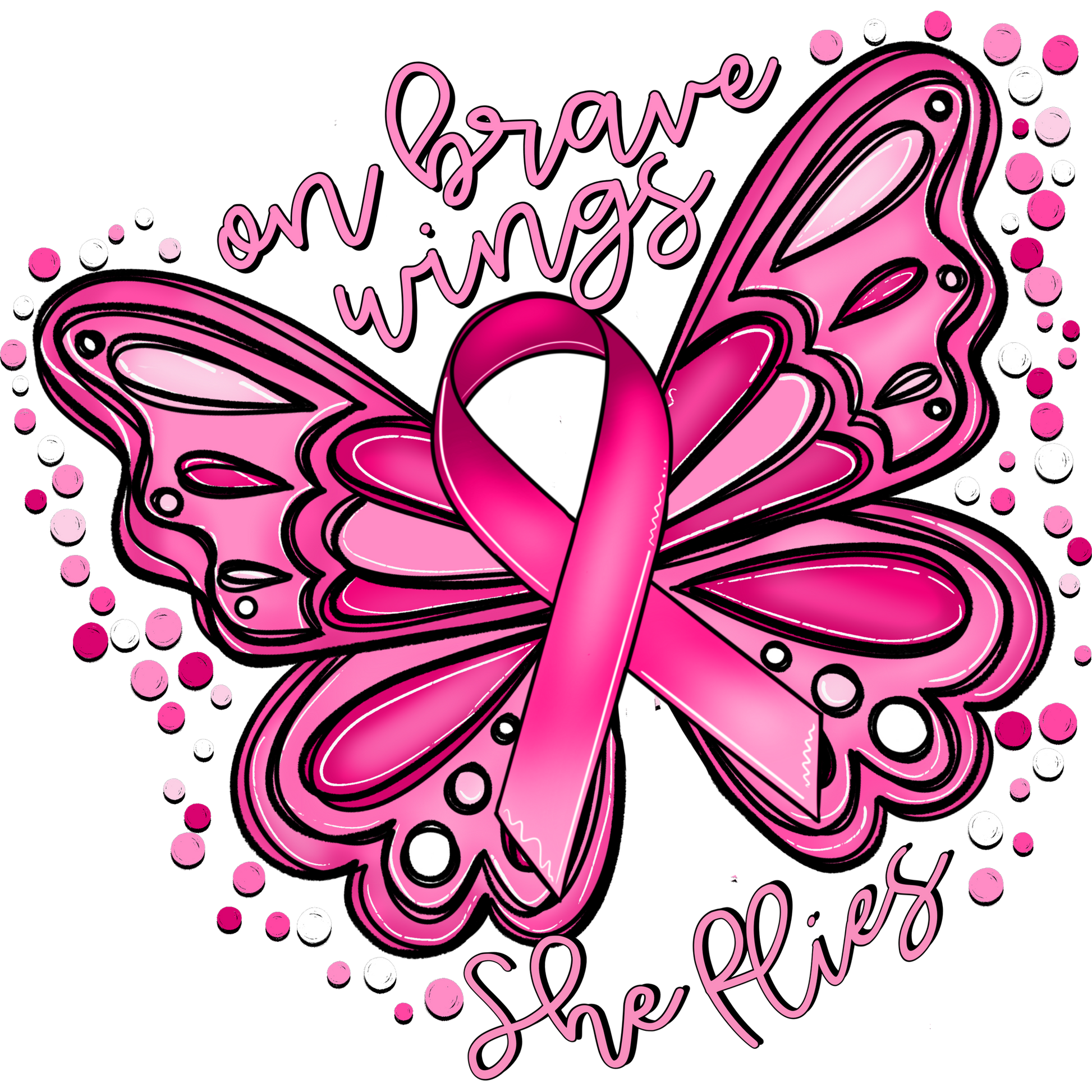 On Brave Wings She Flies Pink Ribbon Design Art