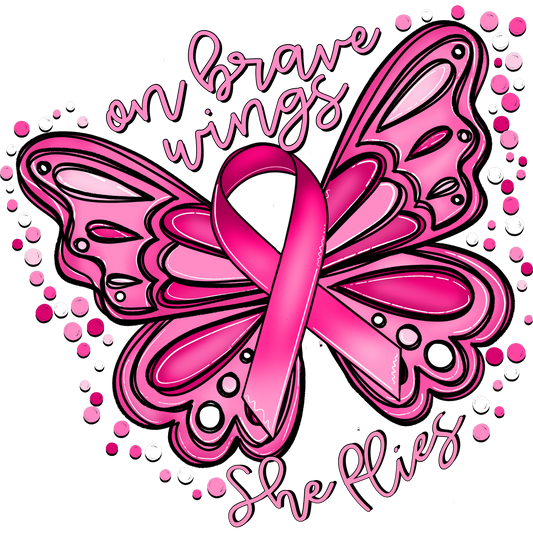 On Brave Wings She Flies Pink Ribbon Design Art