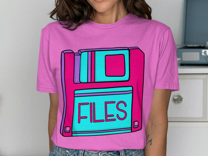 Retro Floppy Disk Graphic Tee Shirt for Vintage Lovers