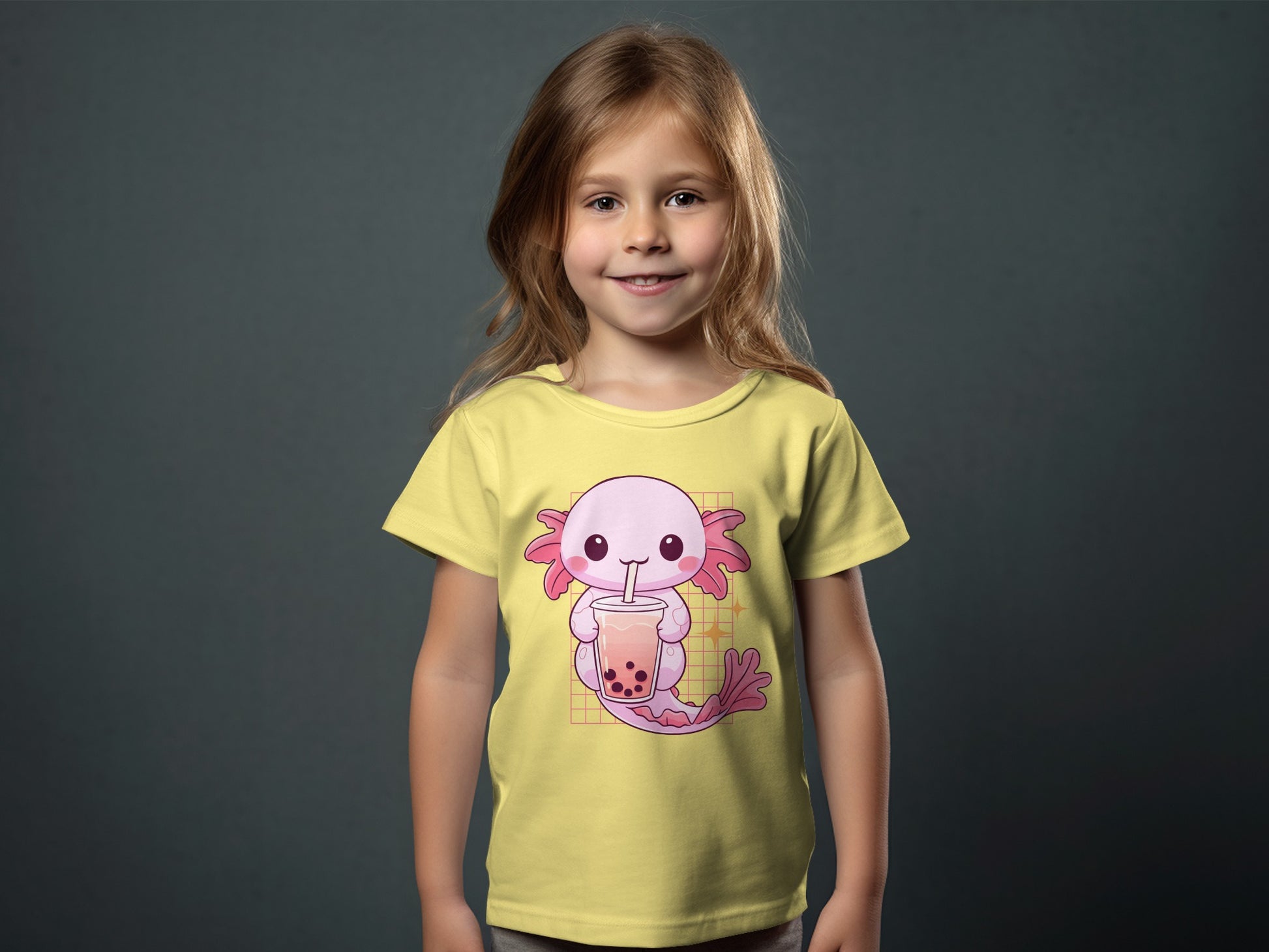 Cute Axolotl Drinking Bubble Tea Kids T-shirt