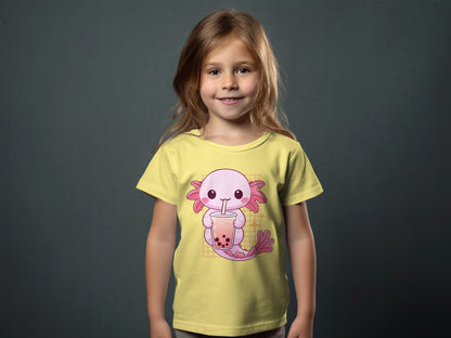 Cute Axolotl Drinking Bubble Tea Kids T-shirt