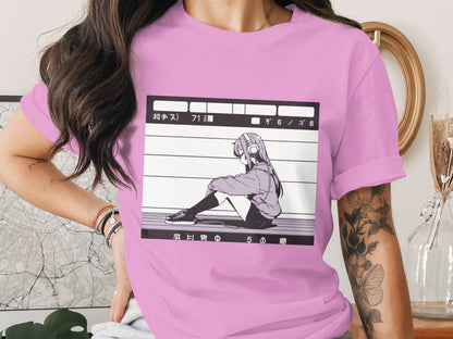 Anime Girl Listening to Music Graphic Tee