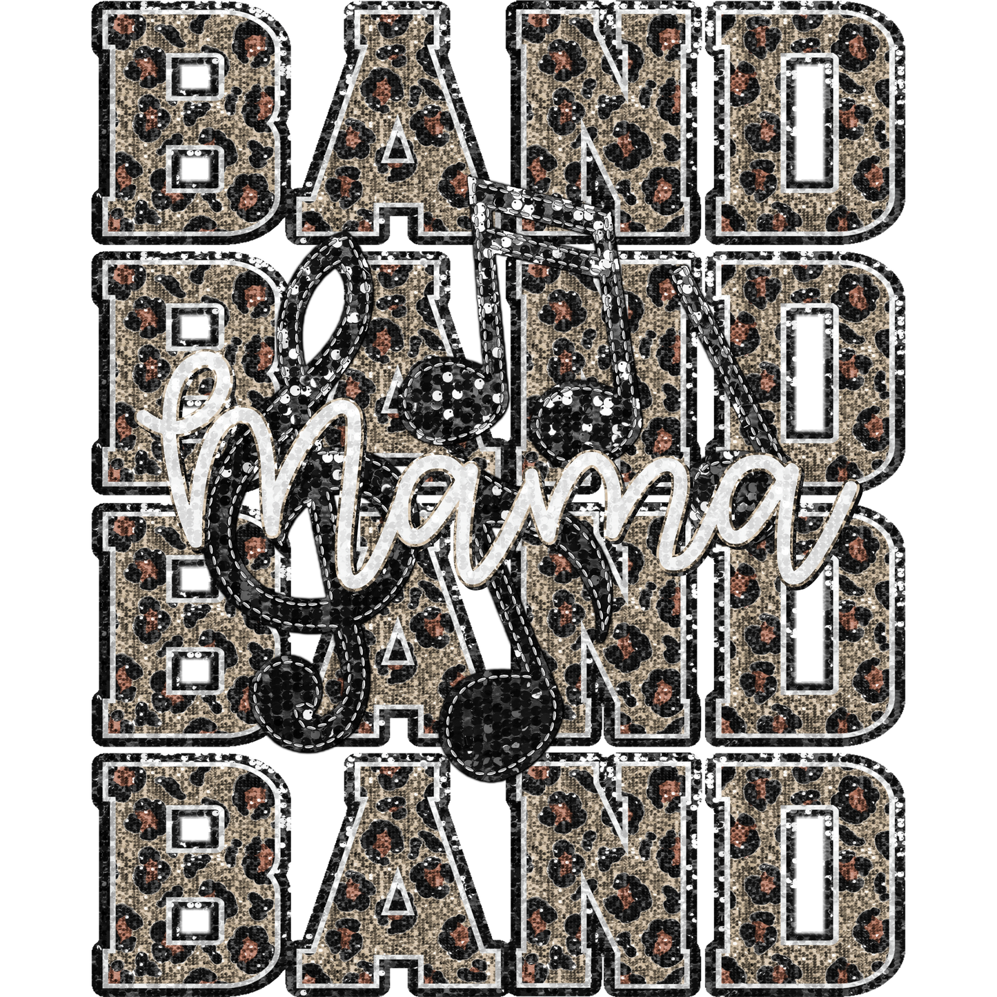 Band Mama Leopard Print Music Notes Graphic Design