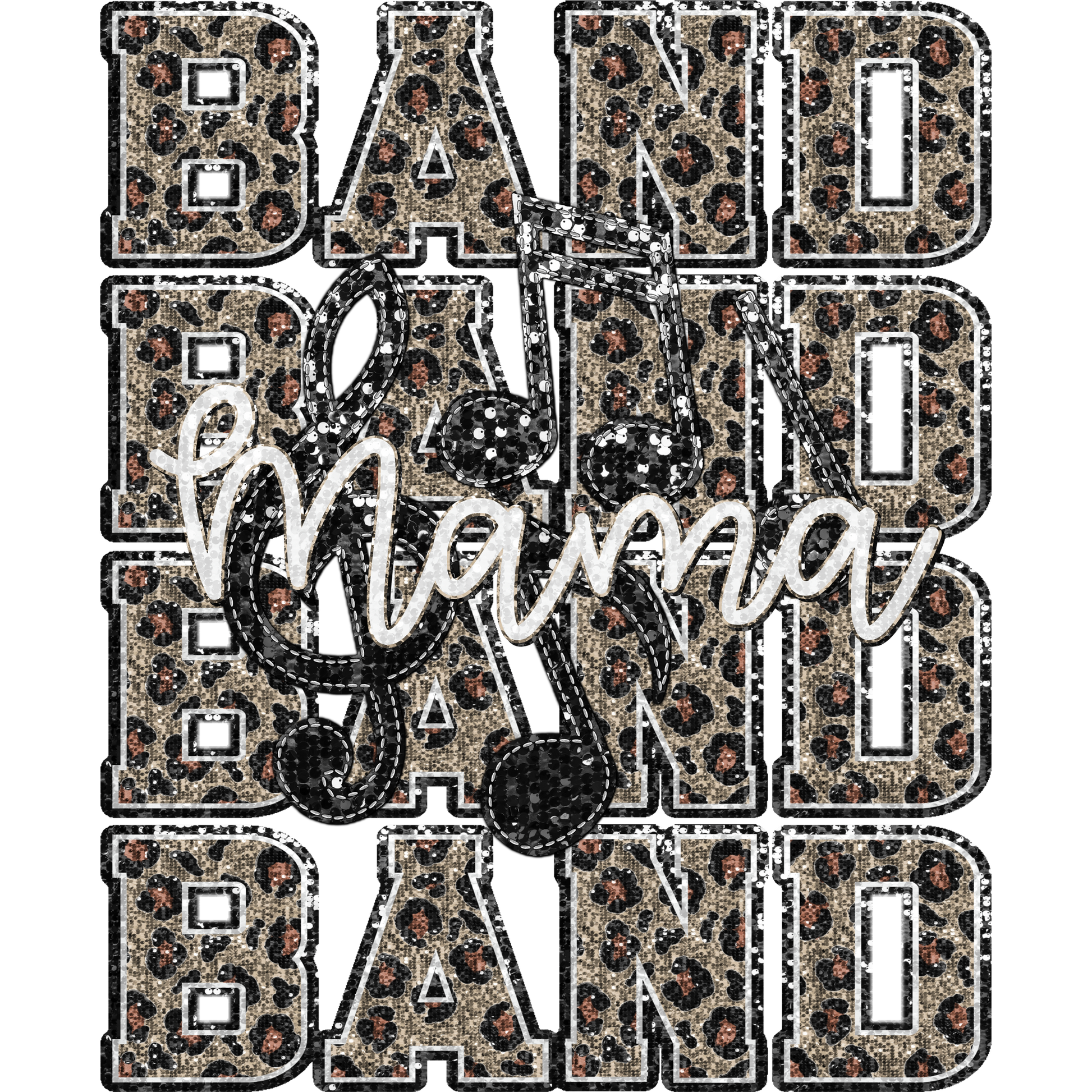 Band Mama Leopard Print Music Notes Graphic Design