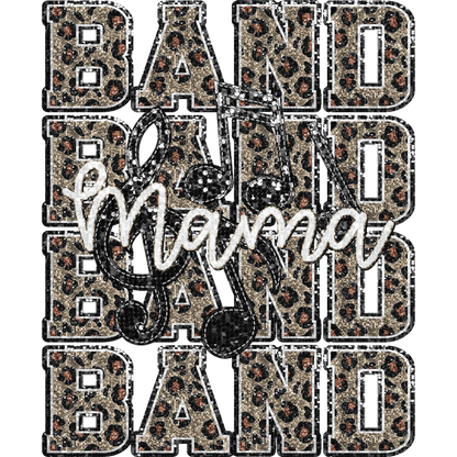 Band Mama Leopard Print Music Notes Graphic Design