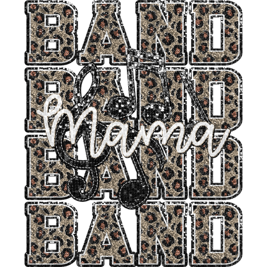 Band Mama Leopard Print Music Notes Graphic Design