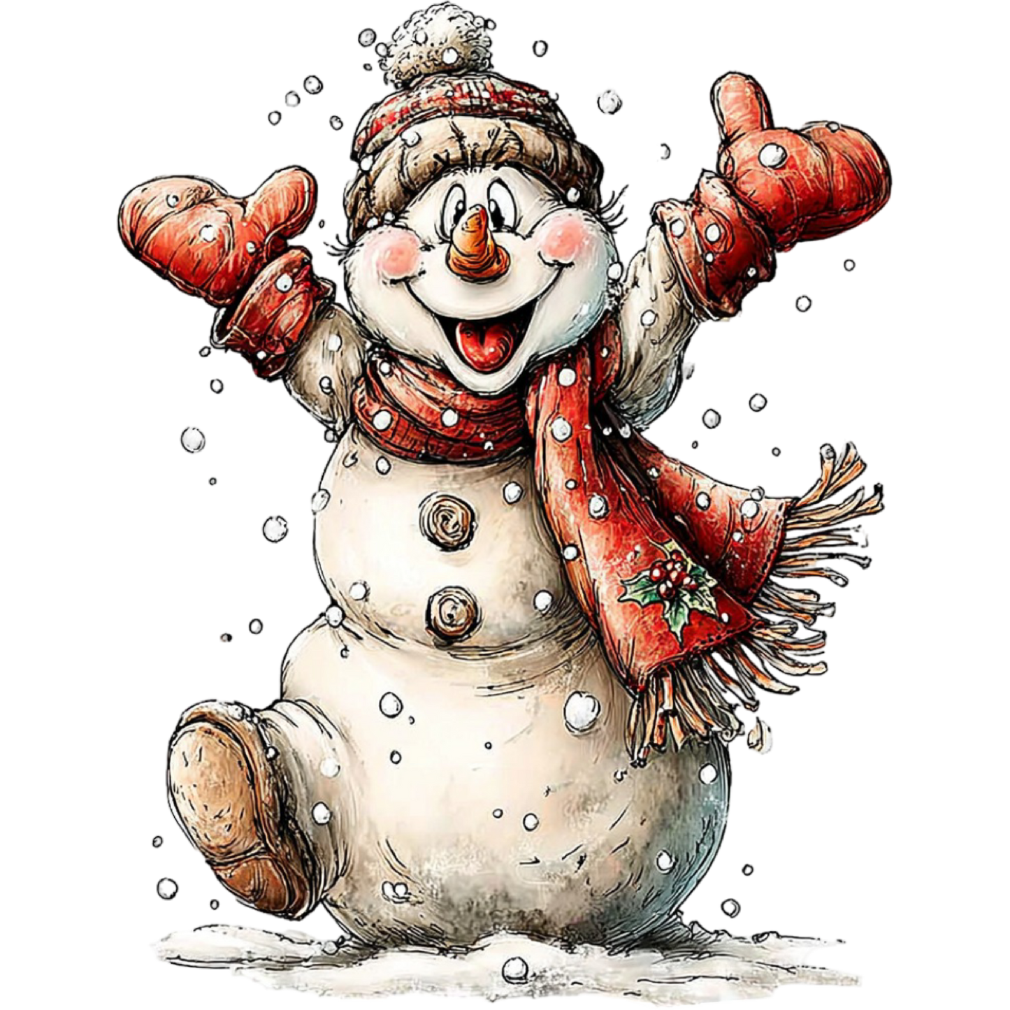 Festive Snowman T-Shirt Design, Winter Holiday Apparel, Cute Christmas T-Shirt, Seasonal Cheer, DTF Transfer Ready to Press