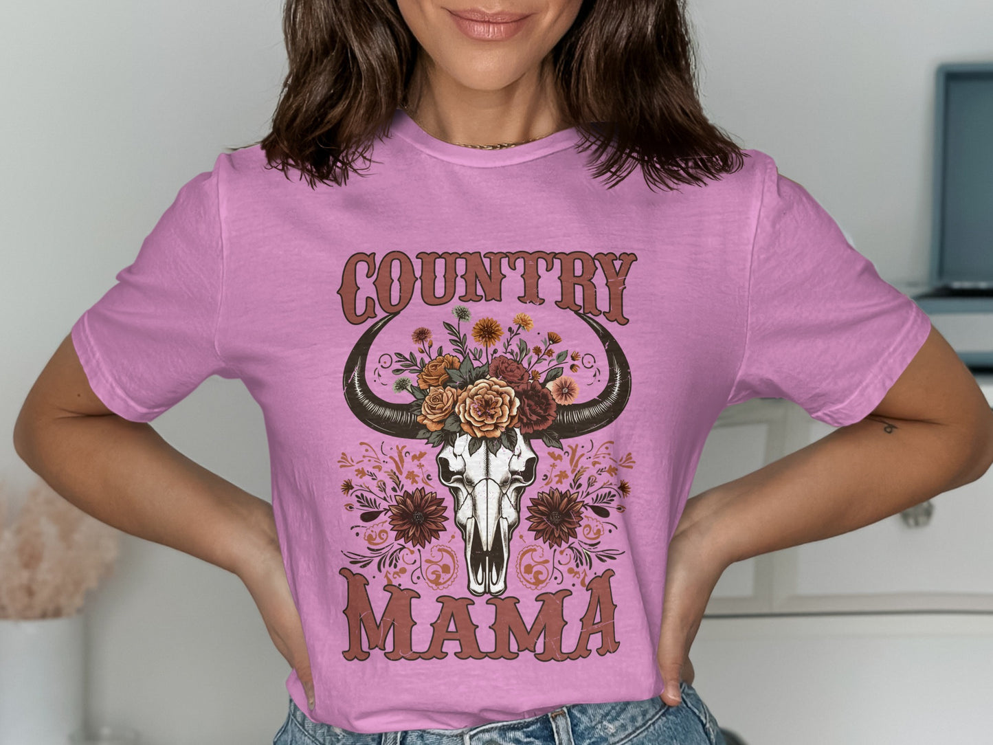 Country Mama Skull Graphic T-shirt for Women