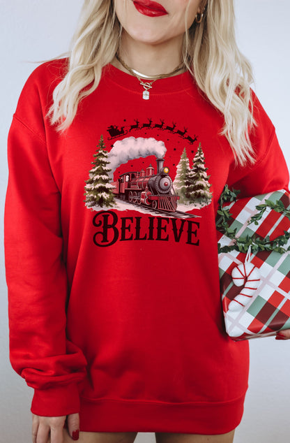 Santa Train Believe Christmas Sweatshirt