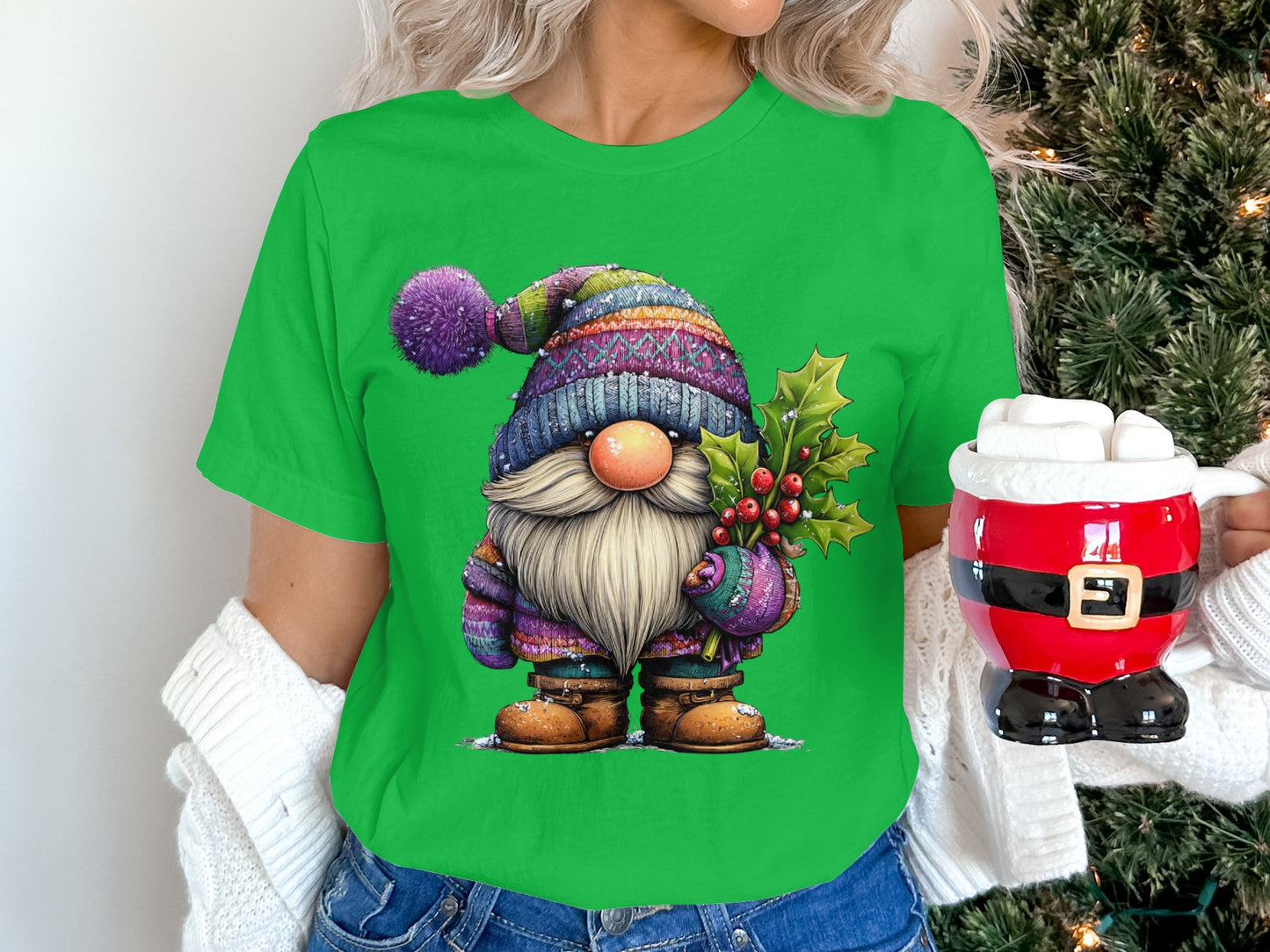 Festive Gnome Holding Holly Christmas T-Shirt