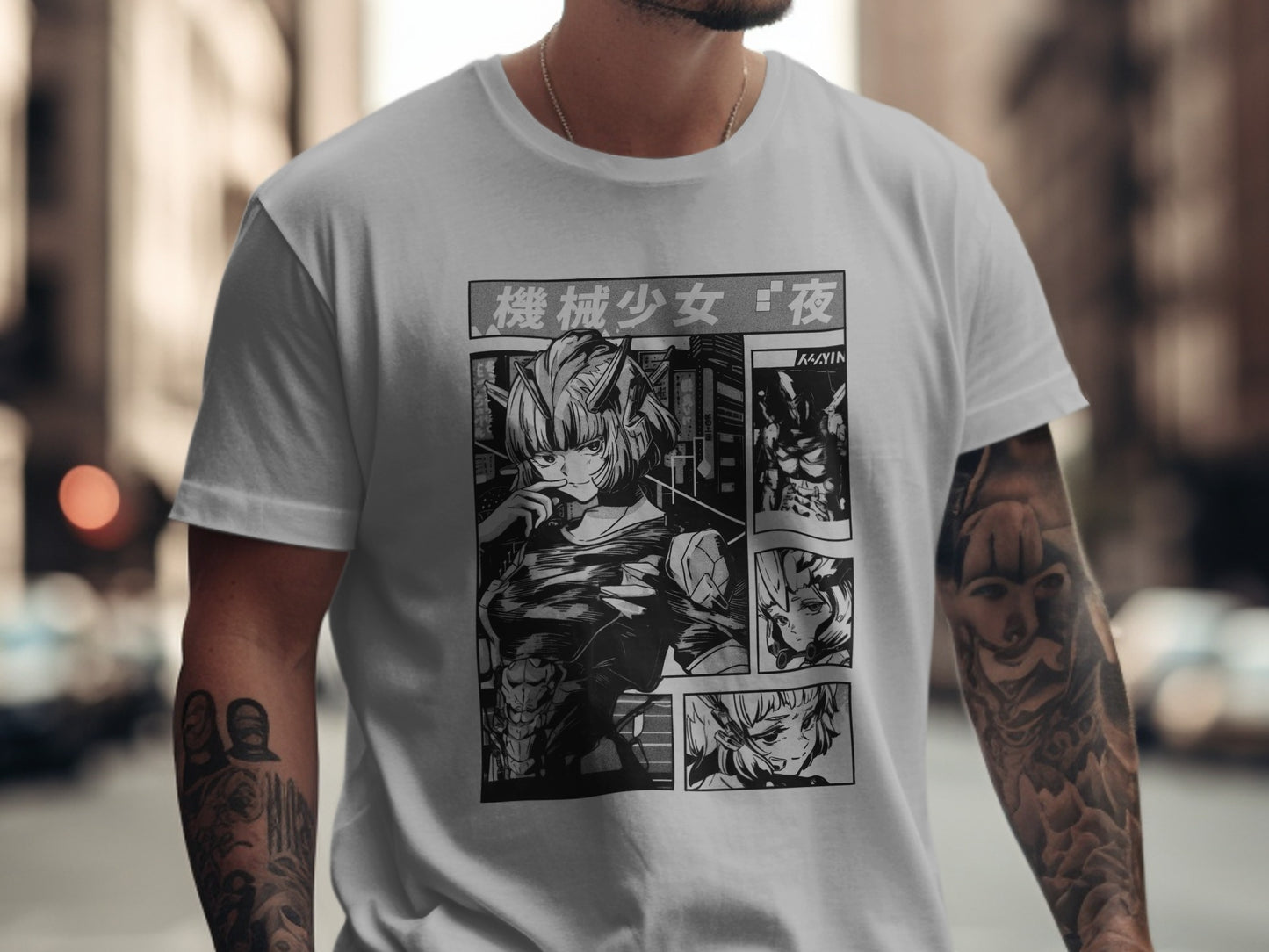 Anime Robot Girl Night Comic Graphic T-Shirt