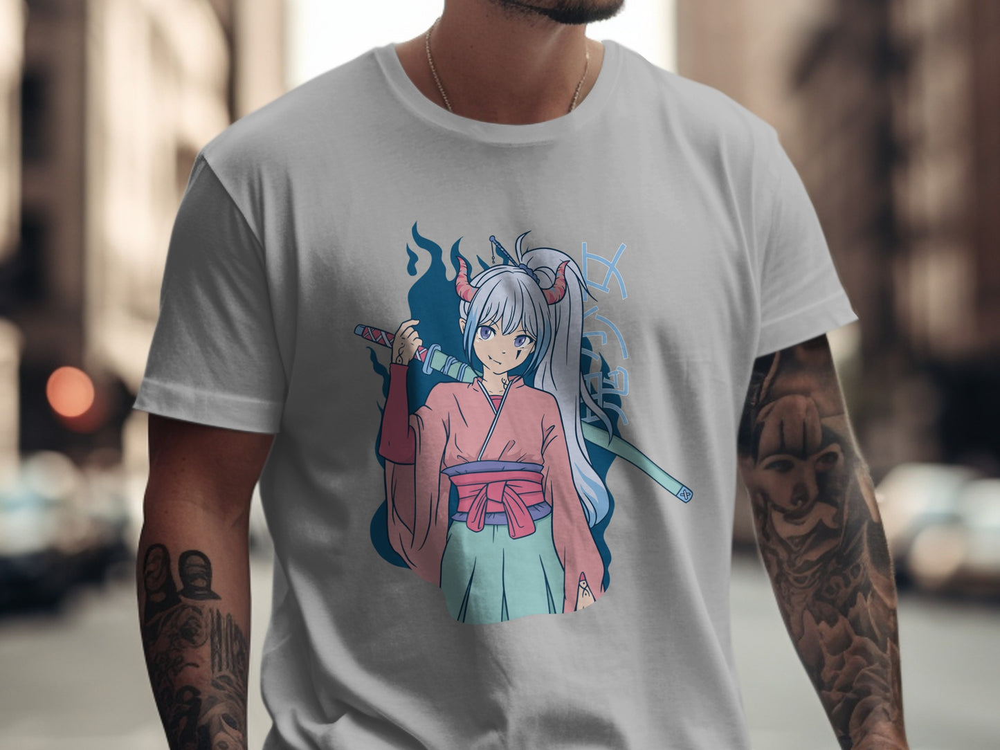 Anime Demon Girl with Sword Art T-shirt
