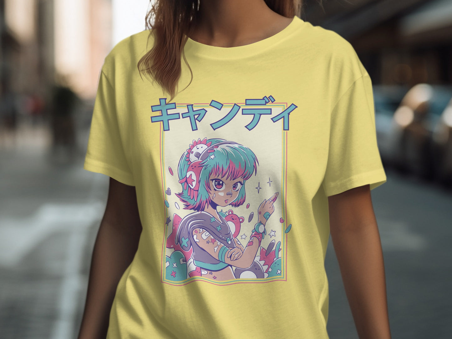 Animated Retro Anime Character Yellow T-Shirt