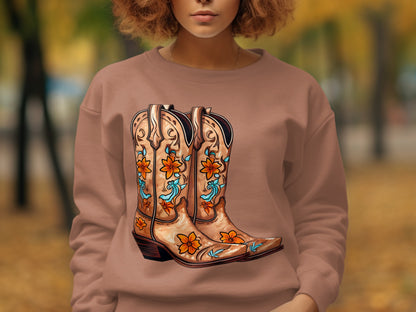 Stylish Sweatshirt with Detailed Cowgirl Boots