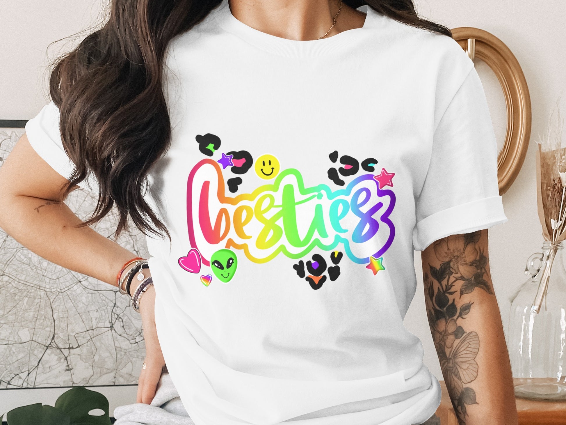 Colorful Besties Graphic Design Shirt
