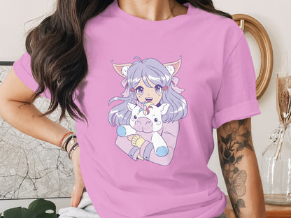 Cute Anime Girl with Unicorn Art Tee