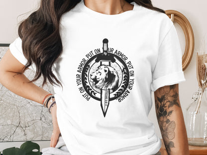 Put On Your Armor Lion Sword Print Shirt