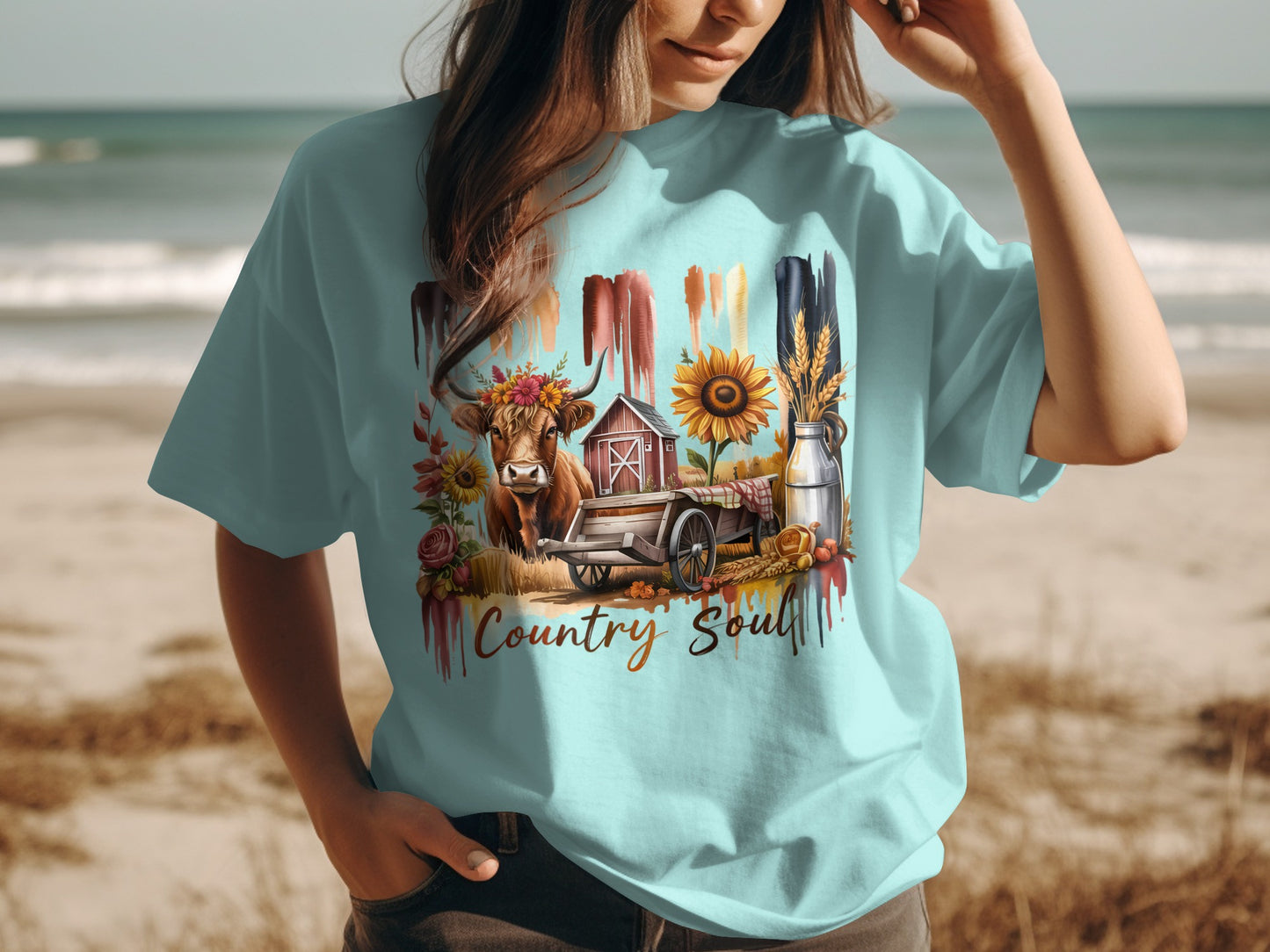 Country Soul with Sunflower and Cow Design product