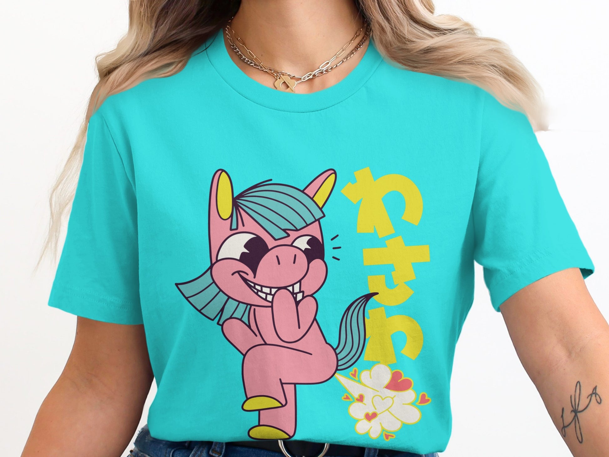 Cheerful Cartoon Unicorn Graphic Tee