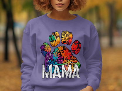Colorful Paw Print Flower Mama Shirt Graphic Design