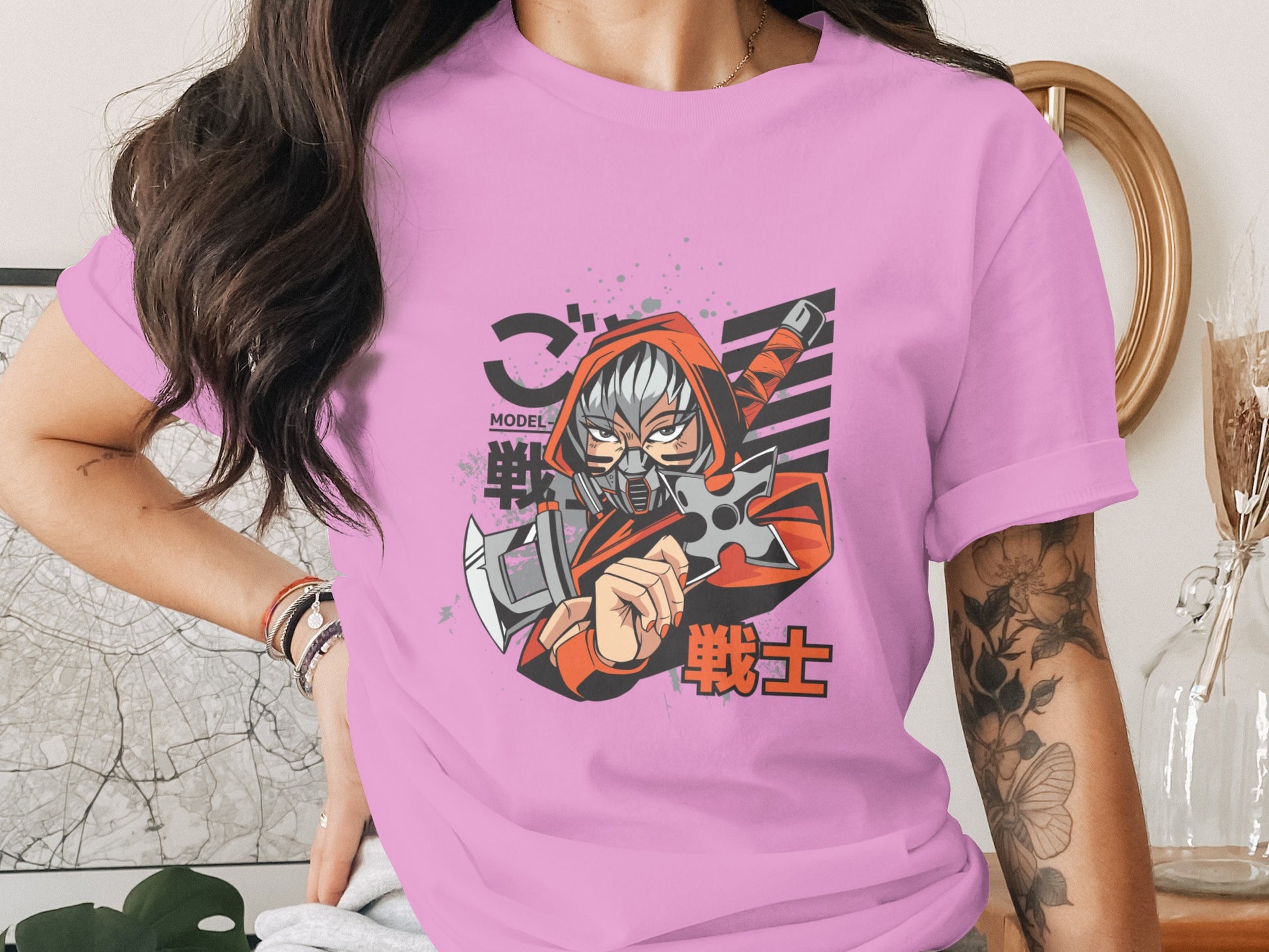 Pink Shirt Featuring Unique Anime Character Design