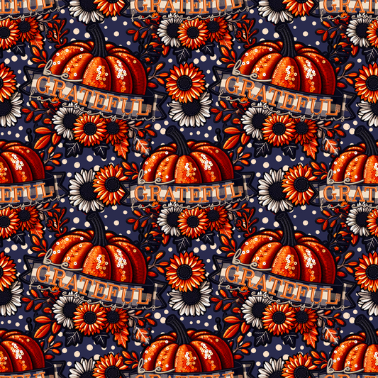 Grateful Pumpkin and Floral Pattern Decor Item