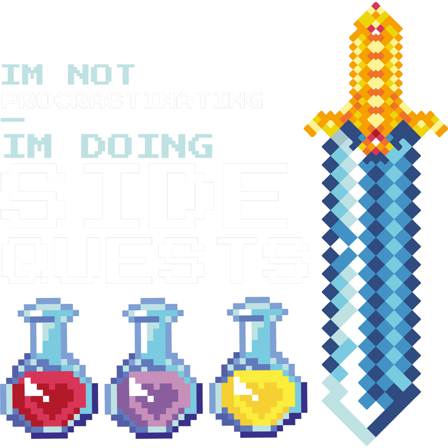 Side Quests Sword and Potions Pixel Art Design