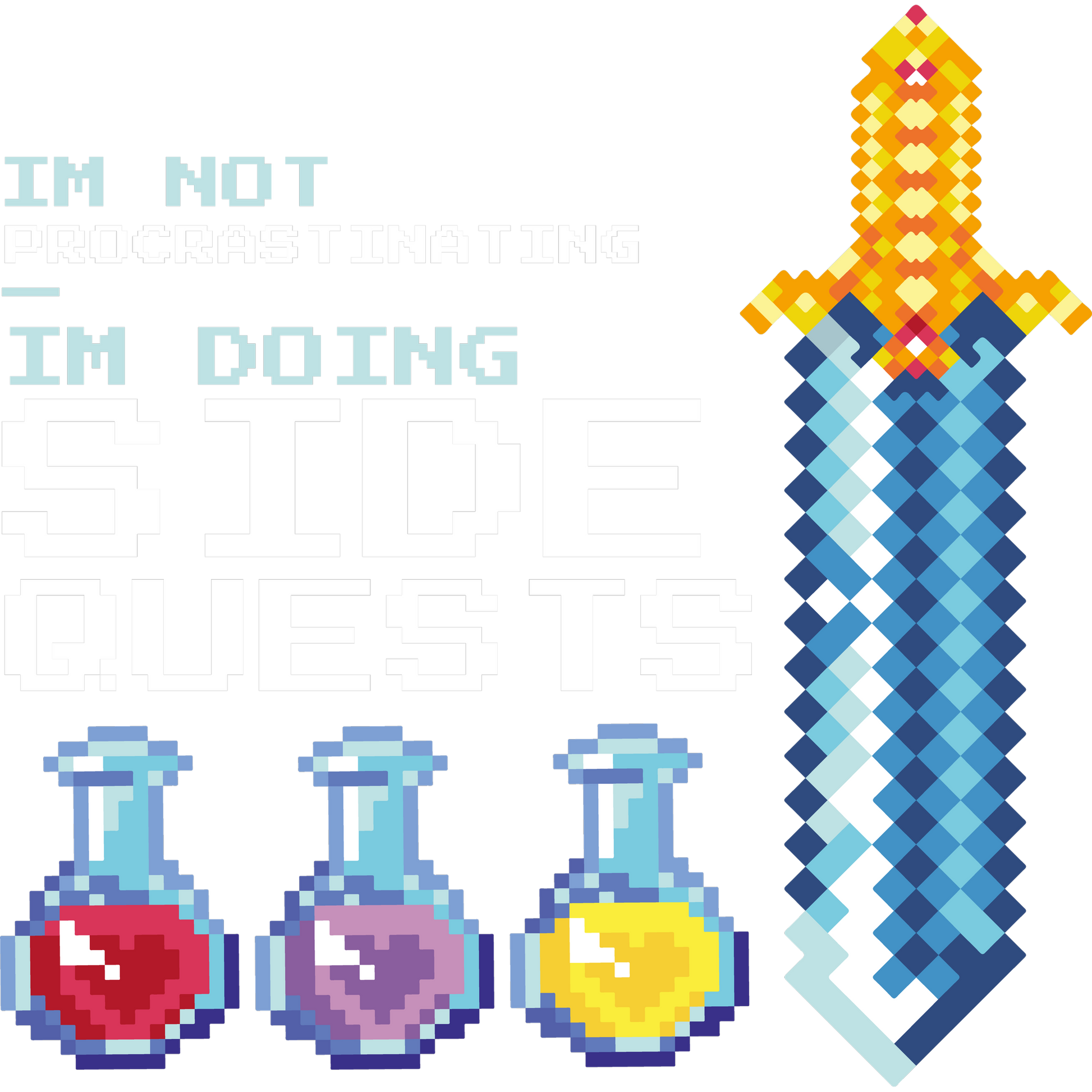 Side Quests Sword and Potions Pixel Art Design