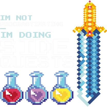 Side Quests Sword and Potions Pixel Art Design