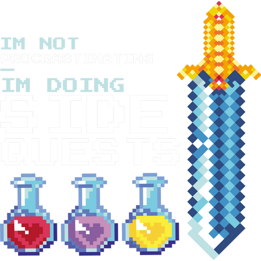 Side Quests Sword and Potions Pixel Art Design
