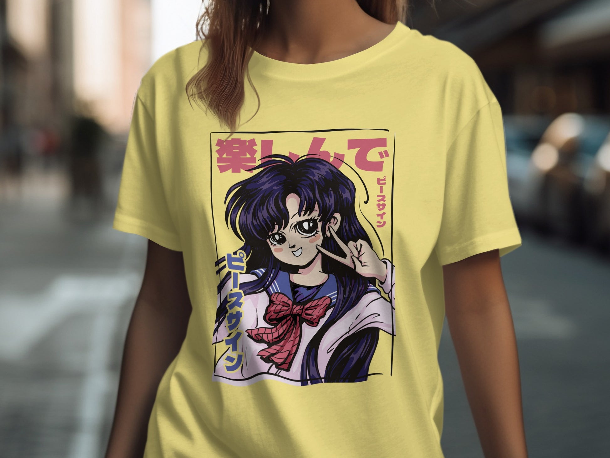 Anime Girl Peace Sign Graphic Tee