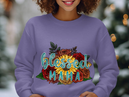 Blessed Mama Graphic Floral Sweatshirt for Moms