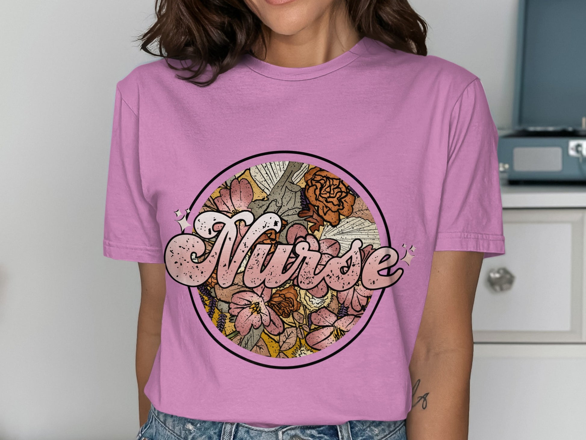 Floral Graphic Nurse T-Shirt for Medical Professionals