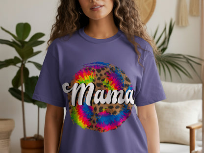 Colorful Tie Dye Leopard Print Mama Graphic Shirt