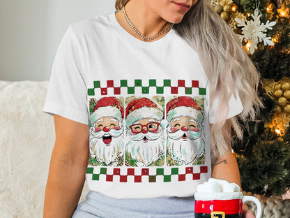 Festive Santa Claus Faces Christmas Graphic Tee