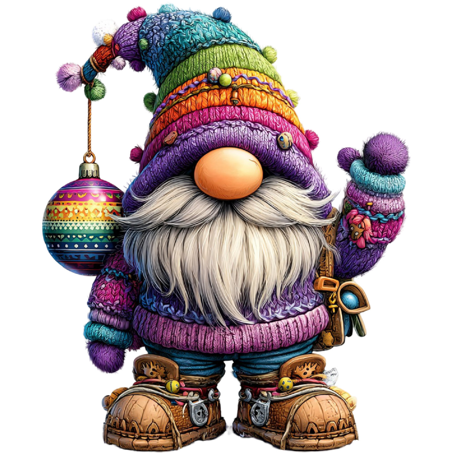 Colorful Knitted Gnome Figurine with Holiday Ornament