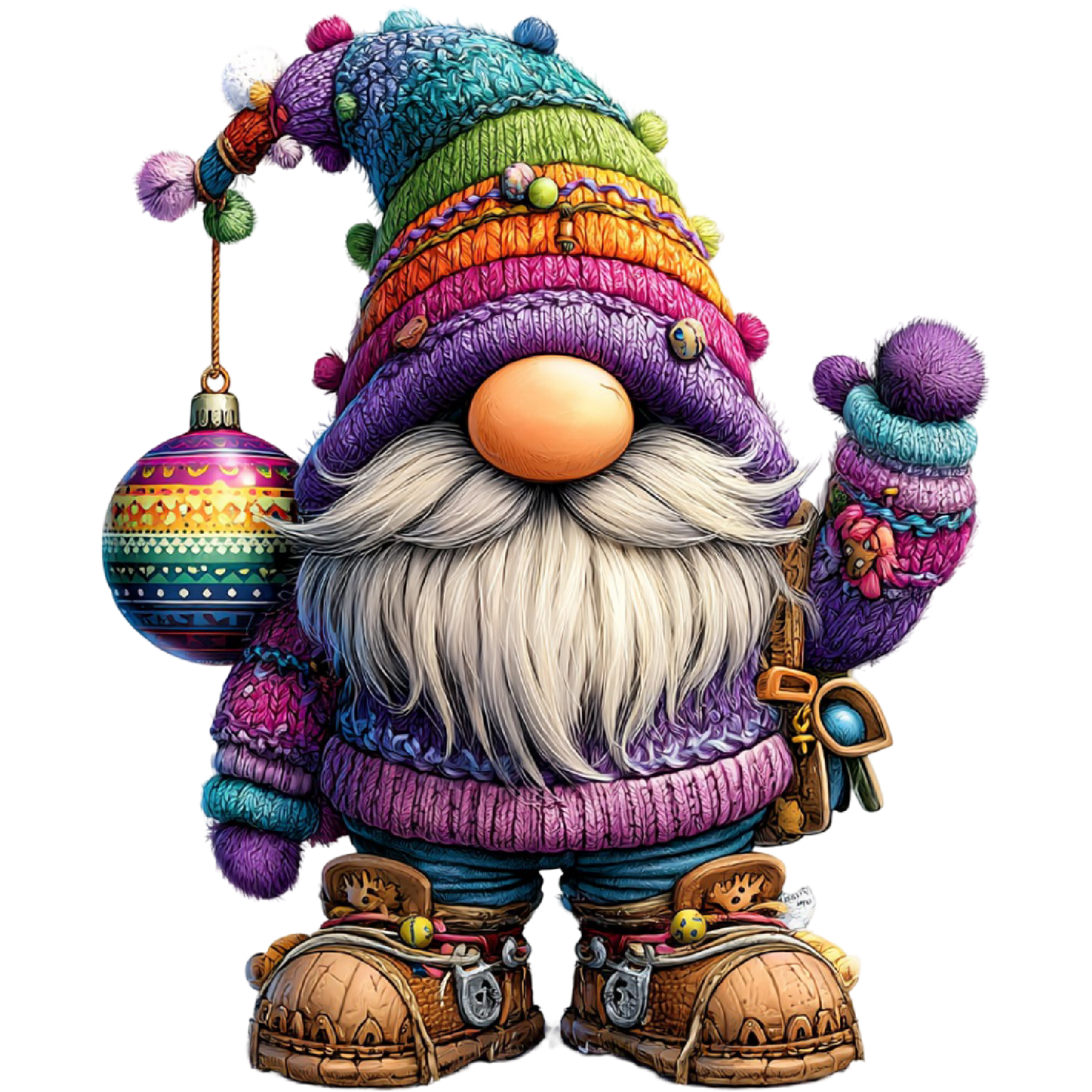 Colorful Knitted Gnome Figurine with Holiday Ornament