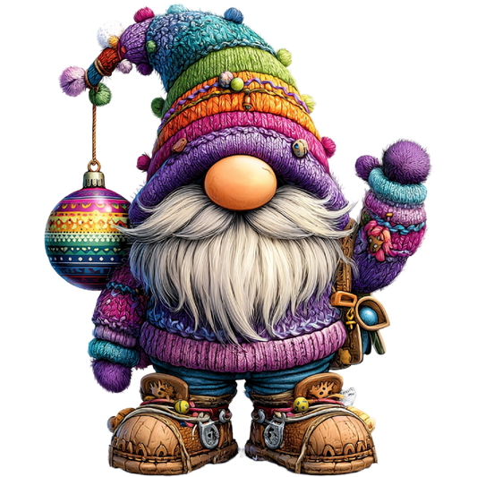 Colorful Knitted Gnome Figurine with Holiday Ornament