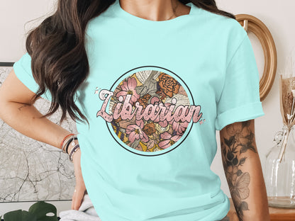 Librarian Floral Design Graphic Tee