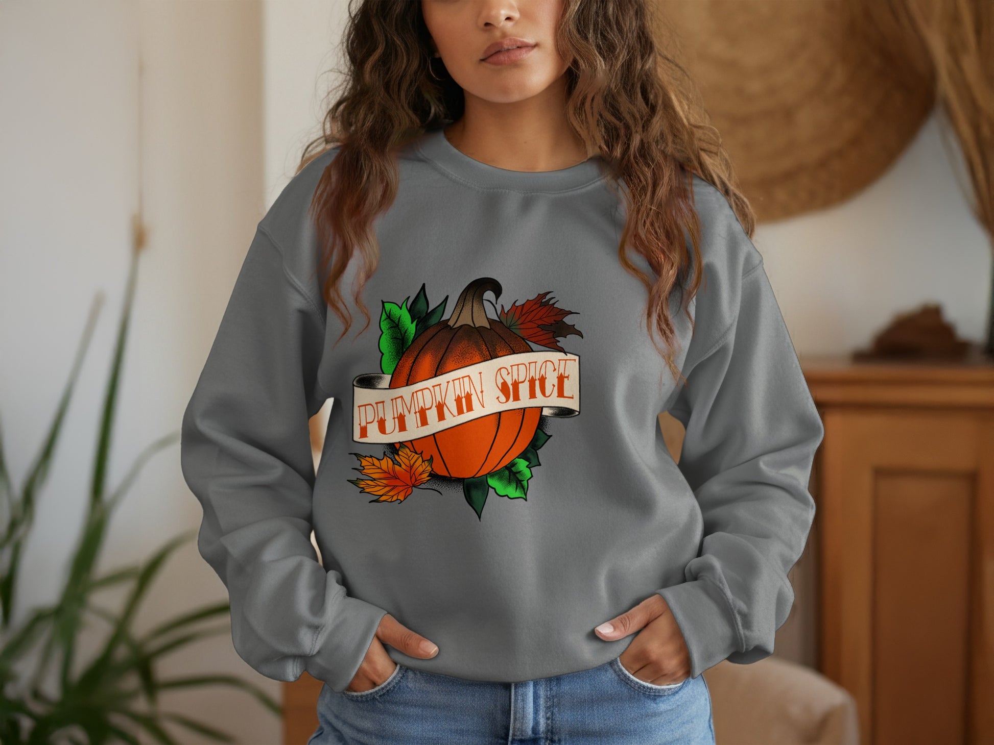 Cozy Autumn Pumpkin Spice Graphic Pullover Sweater