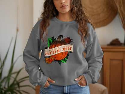 Cozy Autumn Pumpkin Spice Graphic Pullover Sweater