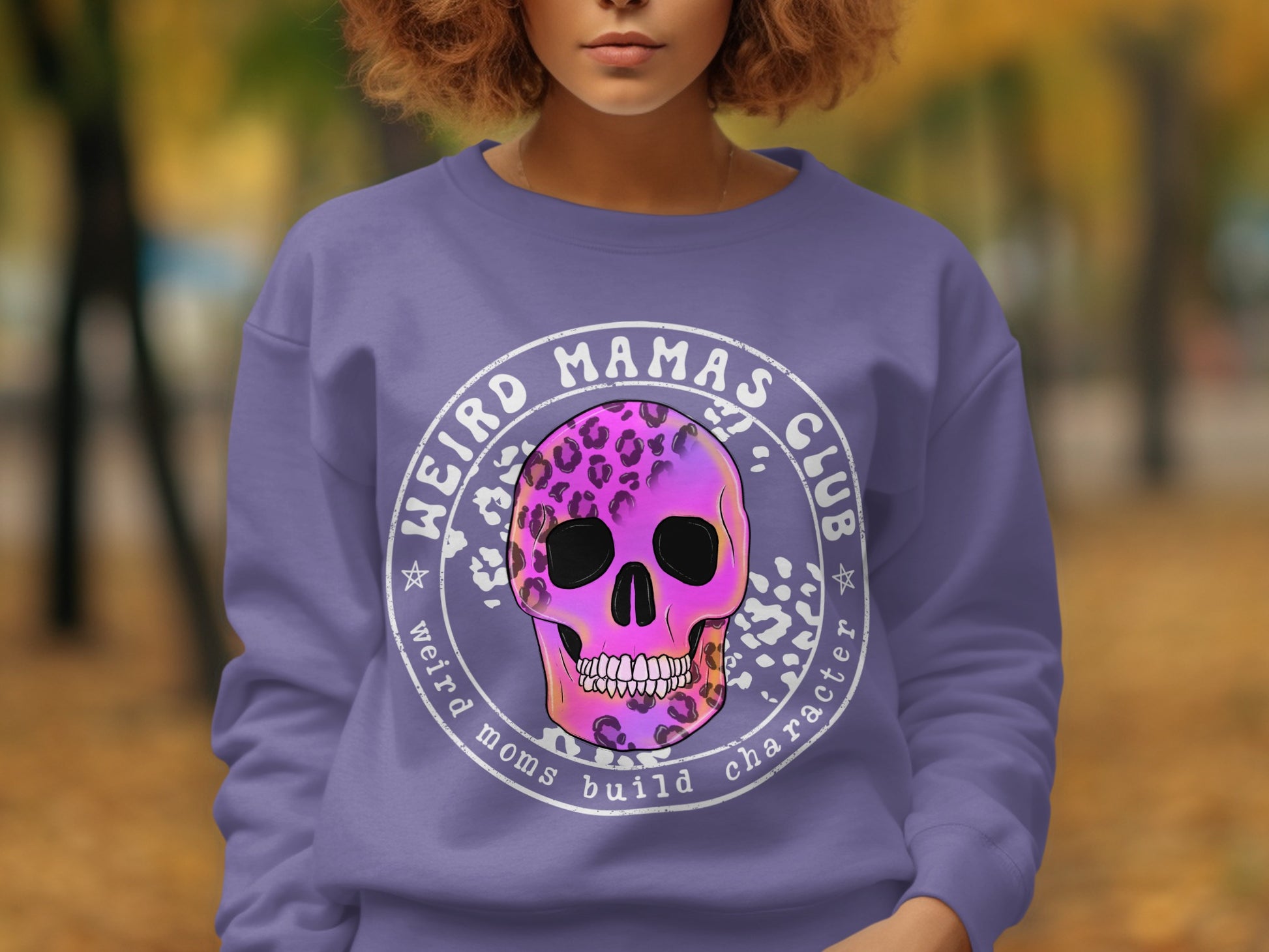 Weird Mamas Club Sweatshirt with Pink Leopard Skull
