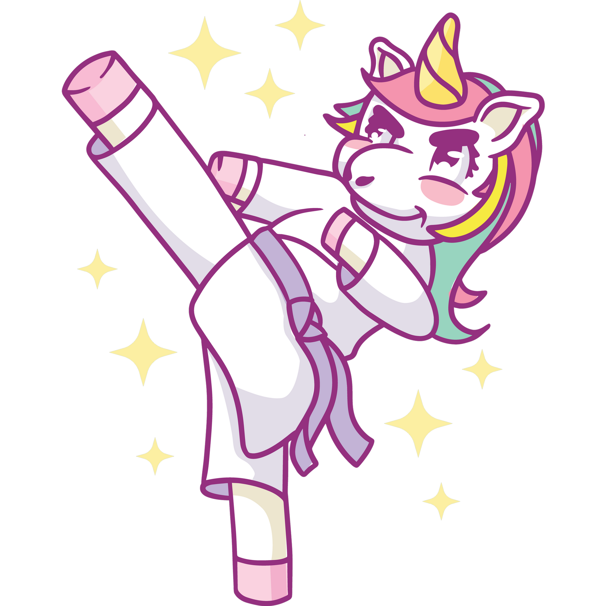 Karate Unicorn Kicking With Stars Cute Design T-shirt