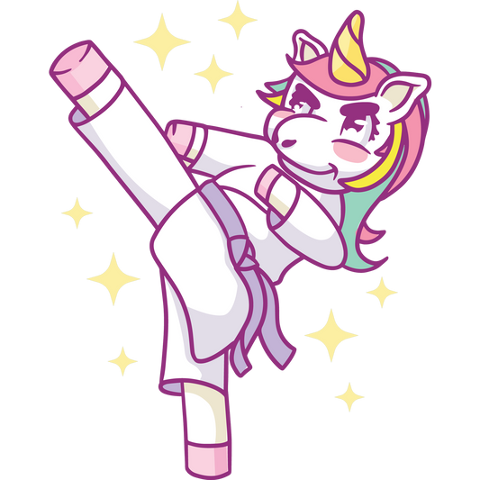 Karate Unicorn Kicking With Stars Cute Design T-shirt