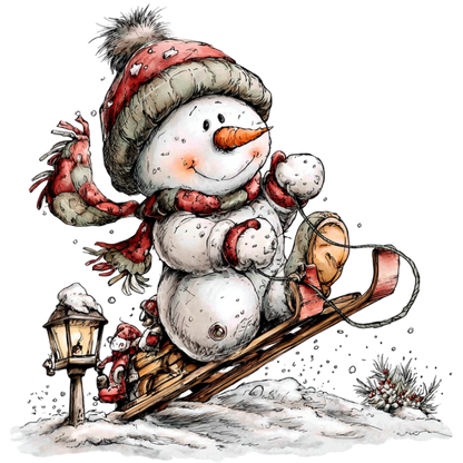 Snowman on sled with lamp winter holiday decor product