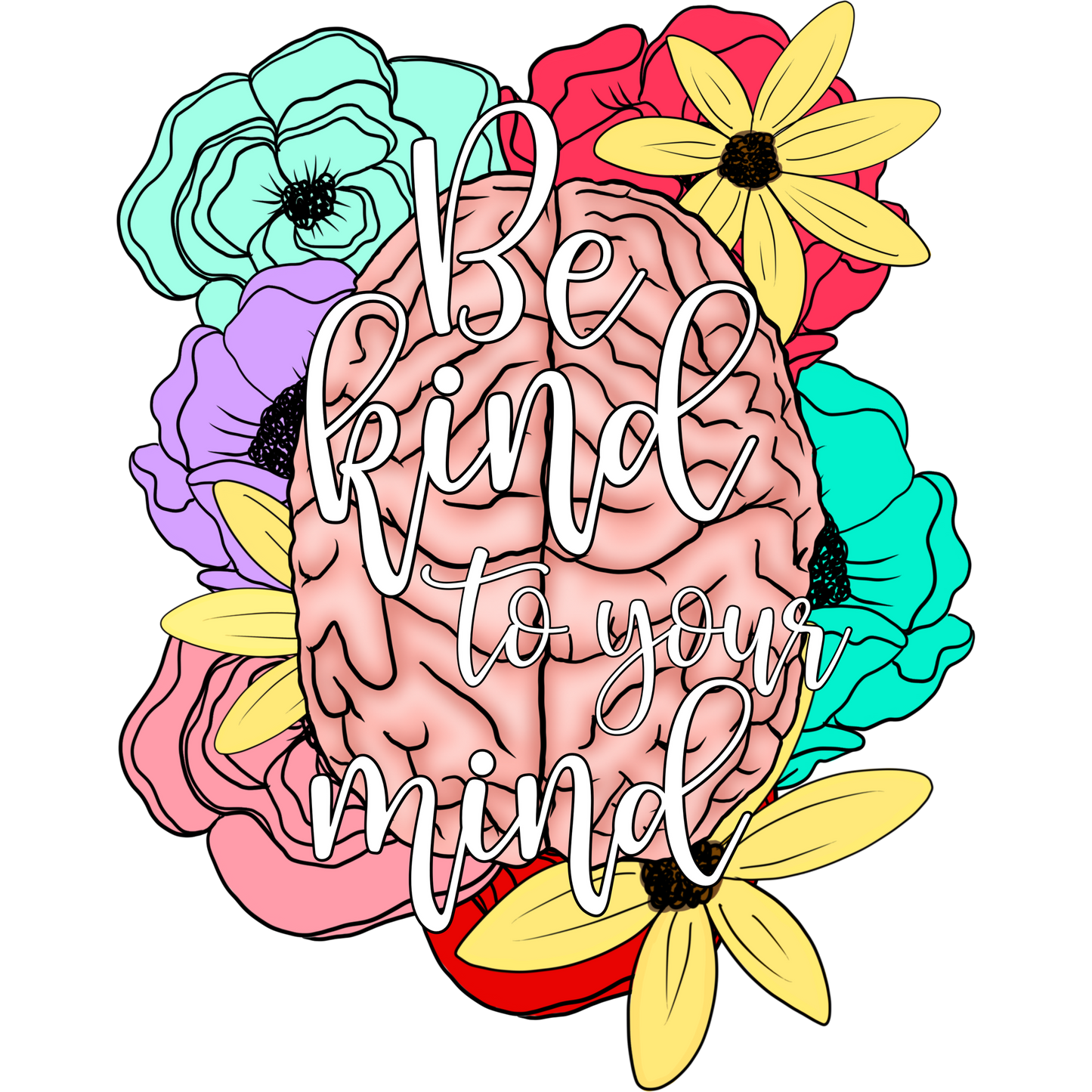 Be Kind to Your Mind Floral Brain Art Print