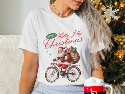 Have a Holly Jolly Christmas Santa riding bicycle