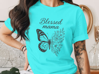 Blessed Mama Butterfly Floral Graphic T-shirt