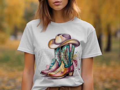 Colorful Western Boots Hat Country Girl Shirt